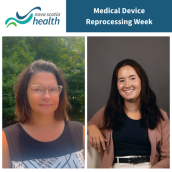 Woman on the left has a brown bob, clear glasses frames and a blue and patterned tank top. The woman on the right has a black shirt, brown shirt over top, brown hair and dark features.