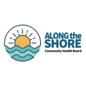 Logo for Along the Shore is a sun with waves in a circle.