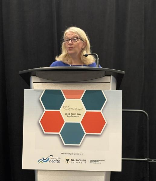 Health Services Manager and Conference co-chair, Janelle Richer kicks off the day while three of a total 12 presenters this year, Erica Maynard, Kim Hill, and Dr. Paige Moorhouse shared inspiring sessions on delirium recognition, goals of care, and MAiD in long-term care.