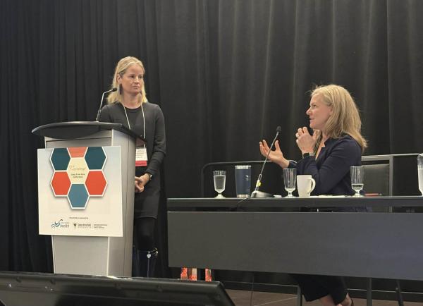 Health Services Manager and Conference co-chair, Janelle Richer kicks off the day while three of a total 12 presenters this year, Erica Maynard, Kim Hill, and Dr. Paige Moorhouse shared inspiring sessions on delirium recognition, goals of care, and MAiD in long-term care.