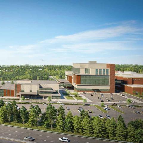A render photo of a hospital building.