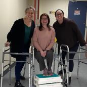 Kathleen Mulherin, Occupational Therapist; Rebecca Markovic, Rehab Assistant and Ashley Hancock, Physiotherapist with a few pieces of equipment purchased from the EKM Health Foundation grant.
