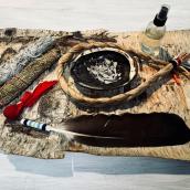 Items used for a smudging ceremony.