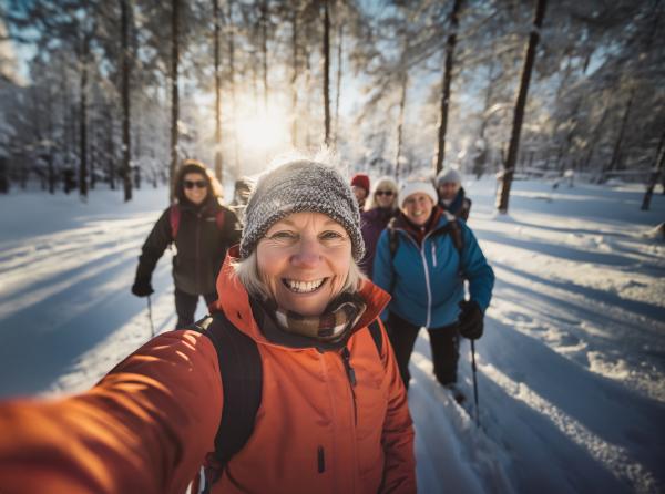 Friends take selfie in the snow