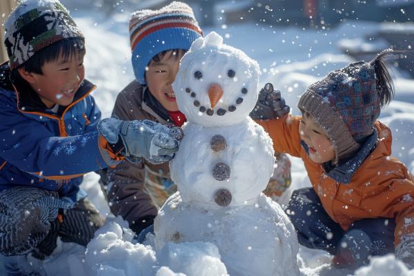 Children making a snowman