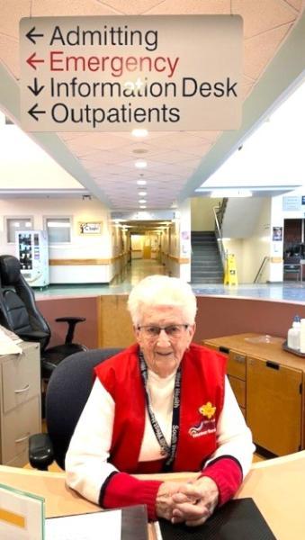 Gladys Bower volunteers at the information desk at Yarmouth Regional Hospital. 