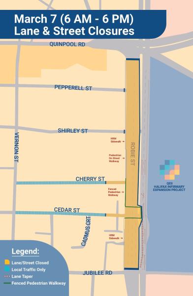 March 7 Lane and Street Closures (6 a.m. to 6 p.m.)