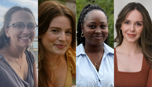 Picture of 4 women in separate images together in a collage smiling.