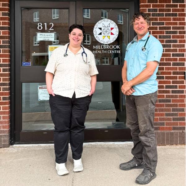 Photo shows the Yarmouth Integrated Stroke Team. There is a female healthcare worker on the left and a male healthcare worker on the right.