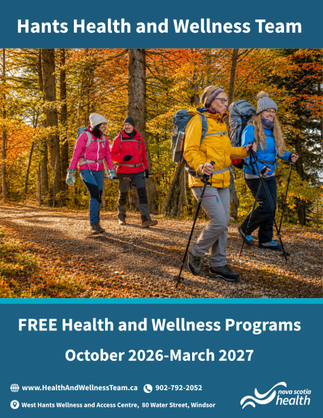 Image of the flyer cover which says: Hants Health and Wellness Team, FREE Health and Wellness Programs, October 2026-March 2027